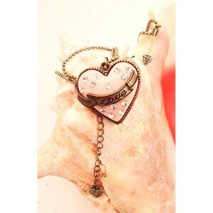 Betsey Johnson Pink Enamel Heart Locket Necklace With Solitaire Ring Barbiecore